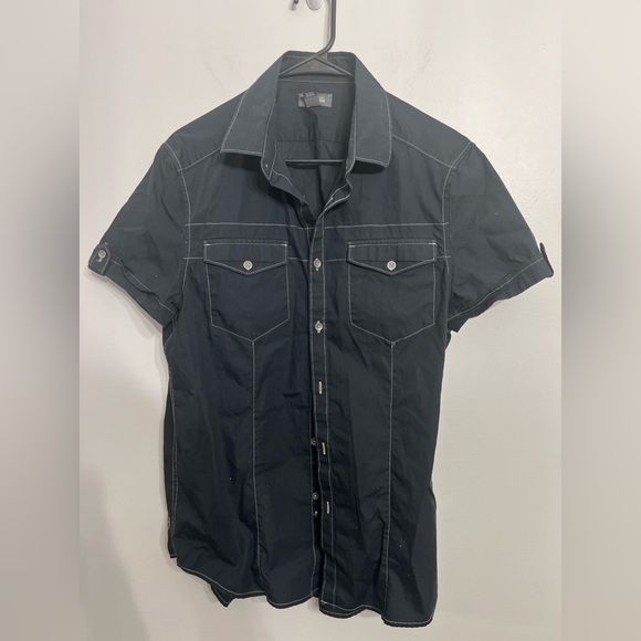 Kenneth Cole Reaction Men's Black Short Sleeve Button Front Shirt‎ size M - Picture 1 of 5